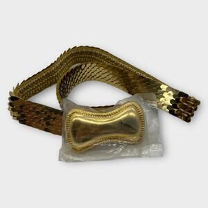 DAY-LOR Daylor Vintage Elastic Woven Golden Snake Skin Stretch Belt & Buckle S/M